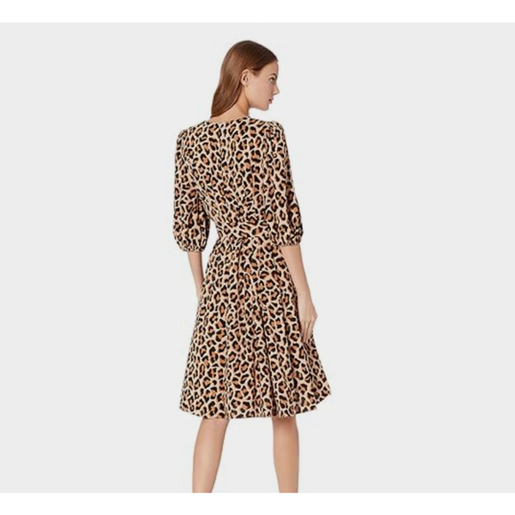 Kate Spade Leopard Print Wrap Dress Brown Crepe HOCO 80s Mob Old Money - Picture 3 of 16